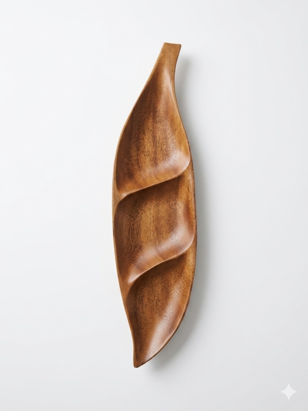 Vintage MCM Carved Wood Leaf Serving Tray Monkey Pod Hong Kong Japan- Warm Brown